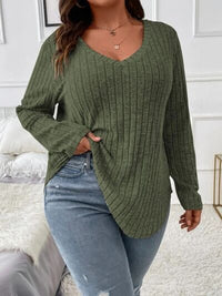 Thumbnail for Plus Size V-Neck Long Sleeve T-Shirt