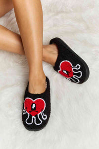 Thumbnail for Melody Love Heart Print Plush Slippers