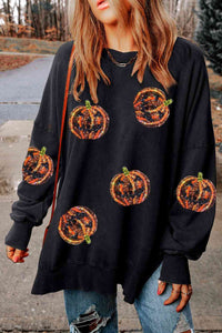 Thumbnail for Pumpkin Print Dropped Shoulder Sweatshirt