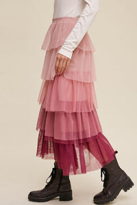 Thumbnail for Elastic Waist Layered Tulle Midi Skirt