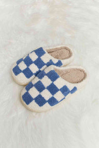 Thumbnail for Melody Checkered Print Plush Slide Slippers