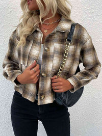 Thumbnail for Plaid Button-Up Dropped Shoulder Shacket