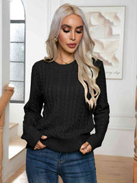 Thumbnail for Cable-Knit Round Neck Long Sleeve Sweater