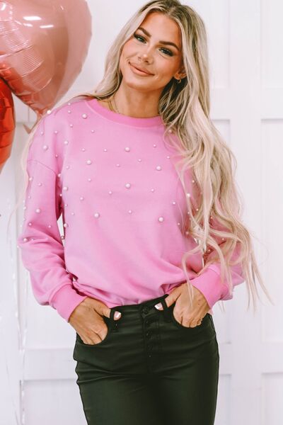 Pearl Round Neck Dropped Shoulder Sweatshirt