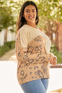 Thumbnail for Plus Size Leopard Color Block Long Sleeve T-Shirt