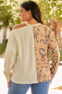 Thumbnail for Plus Size Leopard Color Block Long Sleeve T-Shirt