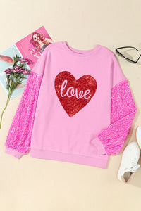 Thumbnail for LOVE Heart Sequin Dropped Shoulder Sweatshirt