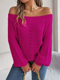 Thumbnail for Openwork Off-Shoulder Long Sleeve Sweater