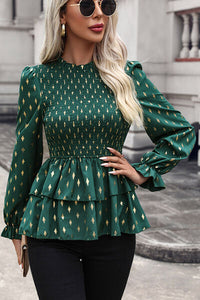 Thumbnail for Smocked Flounce Sleeve Layered Blouse