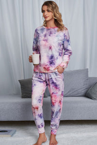 Thumbnail for Tie-Dye Crewneck Top and Drawstring Waist Joggers Lounge Set