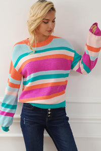 Thumbnail for Striped Round Neck Long Sleeve Knit Top