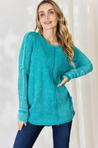 Thumbnail for Zenana Oversized Washed Waffle Long Sleeve Top