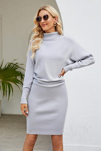 Thumbnail for Ribbed Mock Neck Long Sleeve Dress