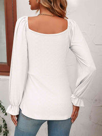 Thumbnail for Tie Front V-Neck Puff Sleeve Blouse