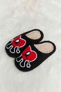 Thumbnail for Melody Love Heart Print Plush Slippers