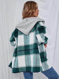 Thumbnail for Plaid Hooded Jacket with Pockets