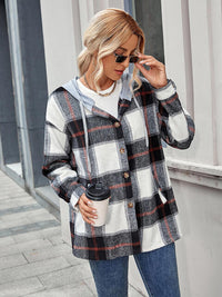 Thumbnail for Plaid Hooded Jacket with Pockets