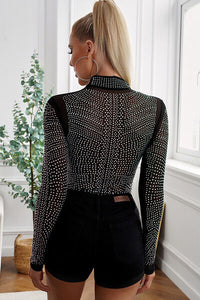 Thumbnail for Rhinestone Mock Neck Long Sleeve Bodysuit