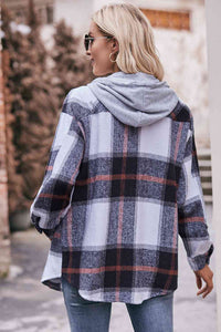 Thumbnail for Plaid Dropped Shoulder Hooded Jacket