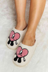 Thumbnail for Melody Love Heart Print Plush Slippers