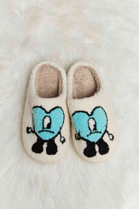 Thumbnail for Melody Love Heart Print Plush Slippers