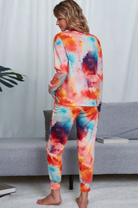 Thumbnail for Tie-Dye Crewneck Top and Drawstring Waist Joggers Lounge Set