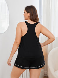 Thumbnail for Plus Size Contrast Piping Racerback Tank and Shorts Lounge Set