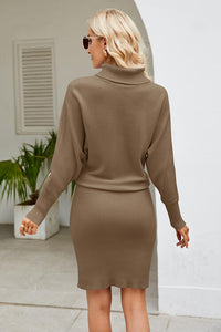 Thumbnail for Ribbed Mock Neck Long Sleeve Dress