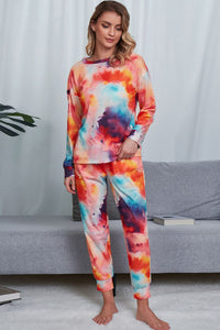 Thumbnail for Tie-Dye Crewneck Top and Drawstring Waist Joggers Lounge Set