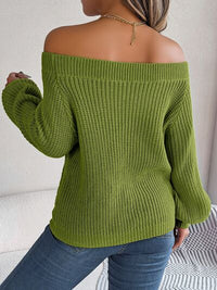 Thumbnail for Openwork Off-Shoulder Long Sleeve Sweater