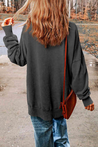 Thumbnail for Dropped Shoulder Round Neck Long Sleeve Blouse