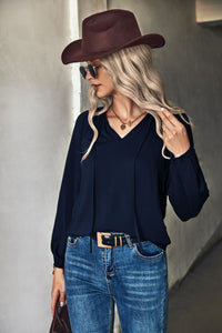 Thumbnail for Gathered Detail Tie-Neck Blouse