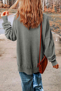 Thumbnail for Dropped Shoulder Round Neck Long Sleeve Blouse