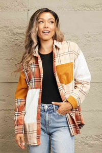 Thumbnail for Double Take Plaid Color Block Dropped Shoulder Shacket