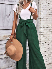 Thumbnail for Tie Belt Wide Leg Overalls