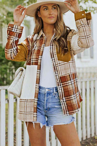 Thumbnail for Double Take Plaid Color Block Dropped Shoulder Shacket