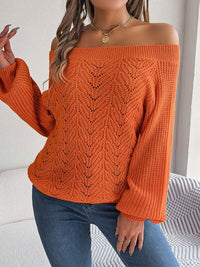 Thumbnail for Openwork Off-Shoulder Long Sleeve Sweater