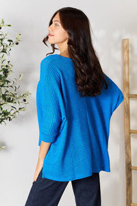 Thumbnail for Zenana Full Size Round Neck High-Low Slit Knit Top