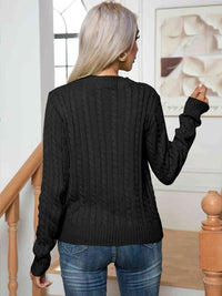 Thumbnail for Cable-Knit Round Neck Long Sleeve Sweater