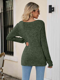 Thumbnail for Square Neck Ribbed Long Sleeve T-Shirt