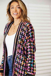 Thumbnail for Double Take Full Size Multicolored Open Front Fringe Hem Cardigan