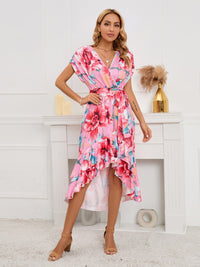 Thumbnail for Ruffled Tied Floral Surplice Dress