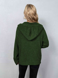 Thumbnail for Button-Down Long Sleeve Hooded Sweater