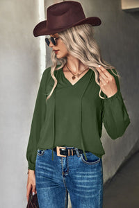 Thumbnail for Gathered Detail Tie-Neck Blouse