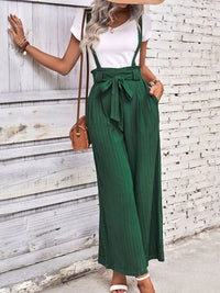 Thumbnail for Tie Belt Wide Leg Overalls