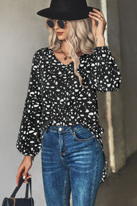 Thumbnail for Animal Print V-Neck High-Low Blouse