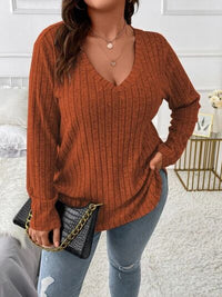 Thumbnail for Plus Size V-Neck Long Sleeve T-Shirt