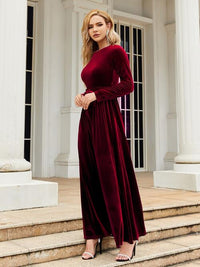 Thumbnail for Tie Front Round Neck Long Sleeve Maxi Dress