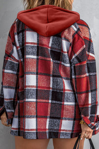 Thumbnail for Plus Size Plaid Button Up Hooded Jacket