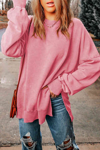 Thumbnail for Dropped Shoulder Round Neck Long Sleeve Blouse